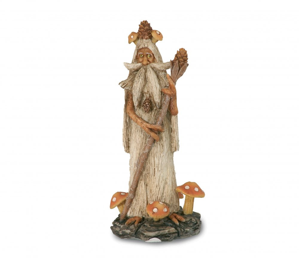 Spirito del bosco in piedi con bastone-funghi 10cm
