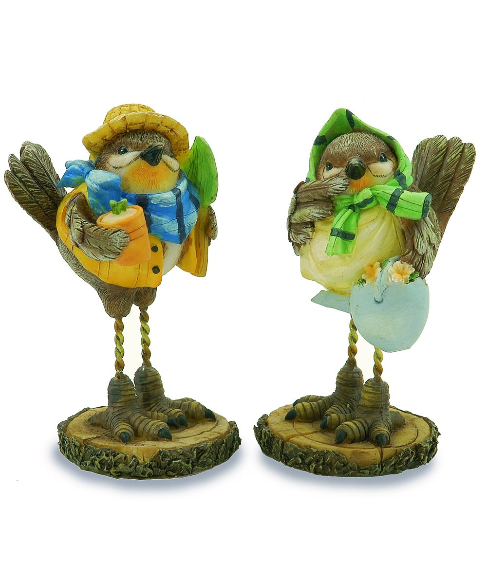 Uccellini in resina coppia in piedi, 11,5cm, 2 pezzi