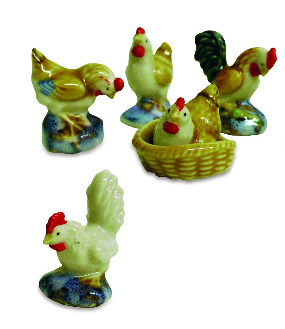 Gallo e gallina porcellana ass. 5 pz 4,5 cm