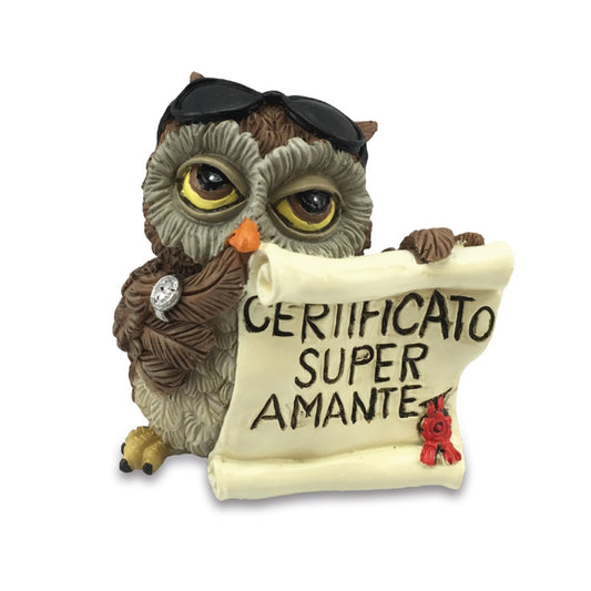 Gufo Certificato Super Amante 6,5cm, Funny Gufi