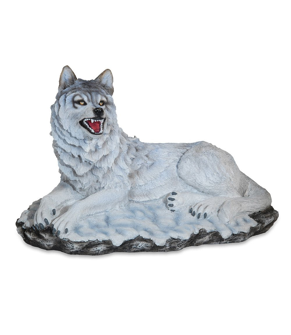 Original Wolf Lupo delle nevi seduto su base 36cm