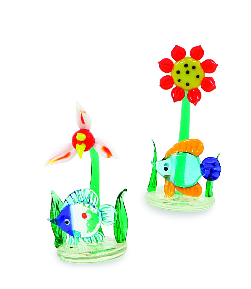Fiore con pesce in vetro 8cm